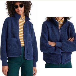 MADEWELL Polartec Teddy Fleece Zip Up Jacket in Navy Blue - Size XS